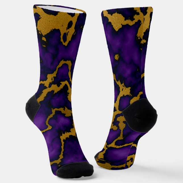 Dunkle Lila und goldene Marmortextur Socken (Gewinkelt)