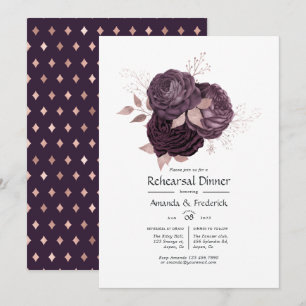 Dunkle Lila und Rose Gold Floral Probe Abendessen Einladung