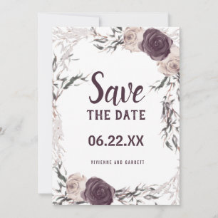 Dunkle Lila und rot-rosa Blumenhochzeit Save The Date
