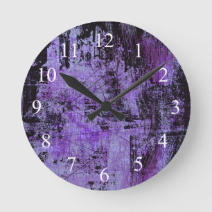 Dunkle lila und schwarze Grunge-Wand-Uhr Runde Wanduhr