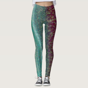 Dunkle Lila und Seegrün-Stickerei-Leggings Leggings