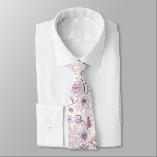 Dunkle Lila und weiße Chinoiserie Blumen Krawatte