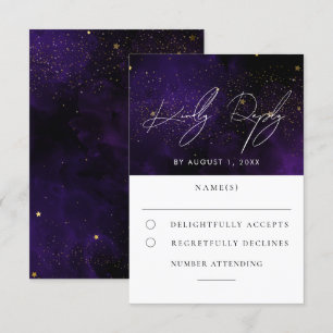 Dunkle Lila Wasserfarbe Magische Goldhochzeit RSVP