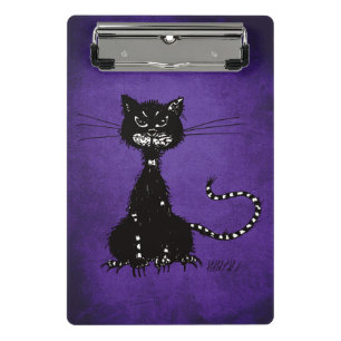 Dunkle lila zackige schlechte schwarze Katze Mini Klemmbrett