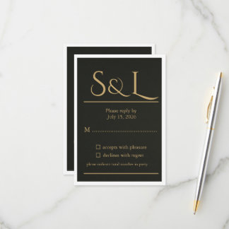 Dunkle Luxus Gold Monogramm Hochzeit RSVP Karte