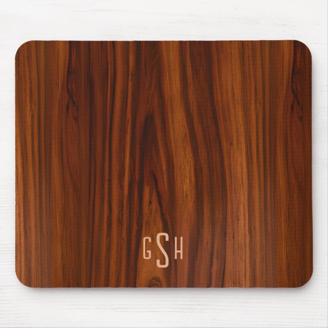 Dunkle Mahogany Holztextur, Monogramm Mousepad (Vorne)