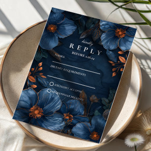 Dunkle Marine Botanische Romantik RSVP Karte