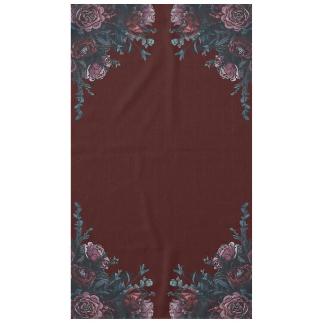 Dunkle Maroon Herbstblütenhochzeit Tischdecke (Vorderseite)