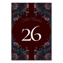 Dunkle Maroon Herbstblütenhochzeit Tischnummer