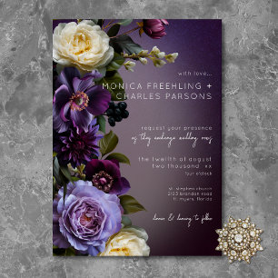 Dunkle, melancholische, violette Lavendel-Blumen- Einladung
