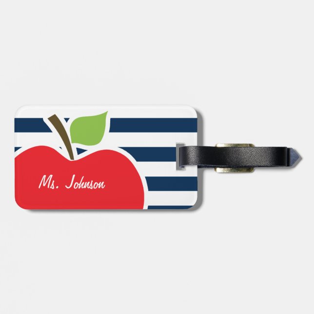 Dunkle Midnight Blue Horizontal Streifen; Apfel Gepäckanhänger (Rückseite horizontal)