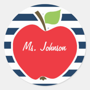 Dunkle Midnight Blue Horizontal Streifen; Apfel Runder Aufkleber