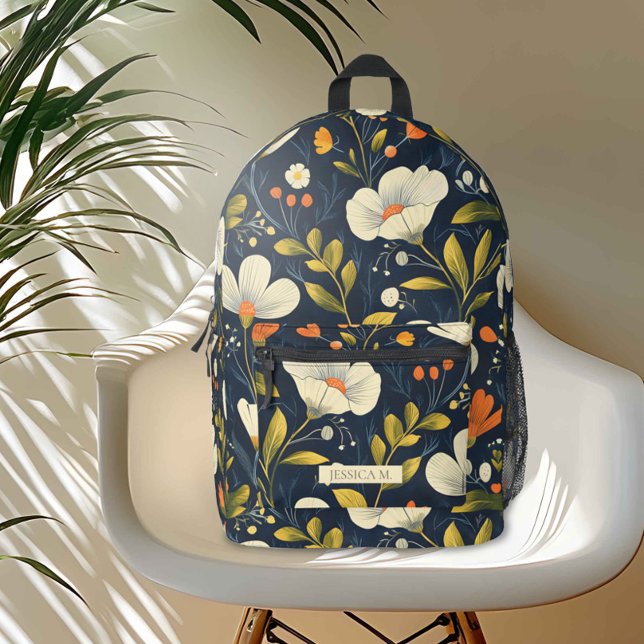 Dunkle Minimalistische Blüte Bedruckter Rucksack (Von Creator hochgeladen)