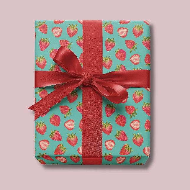 Dunkle Minze Strawberry Wrapping Paper/Geschenkwra Geschenkpapier (Cute strawberry summer fruit wrapping paper, ideal for birthdays gift wrap.)