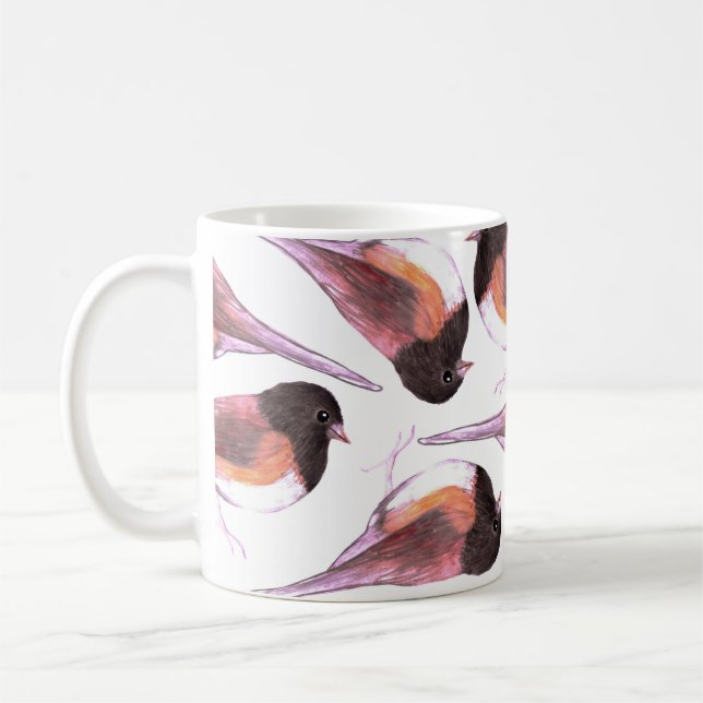 Dunkle mit Augen Juncovögel Watercolormalerei Kaffeetasse (Links)