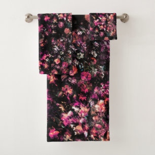 Dunkle moderne Abstrakt-rosa-Burgund-Blume Badhandtuch Set