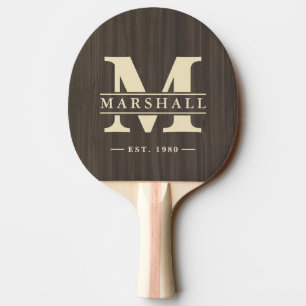 Dunkle moderne Holzmonogramm- und Namensauflage Tischtennis Schläger