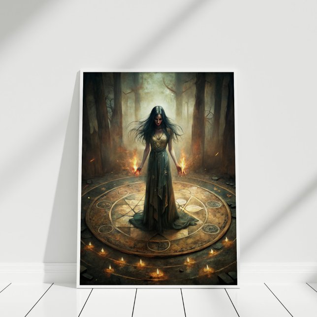 Dunkle Mondhupe - Ritual Circle Wall Poster (Dark Moon Witch – Ritual Circle Wall Poster in a white frame)
