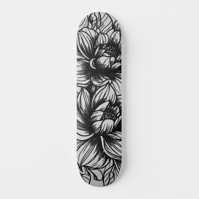 Dunkle monochrome Street Art Inspiriert Floral Dec Skateboard (Vorderseite)