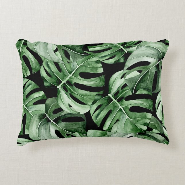 Dunkle Monstera: Tropische Aquarellbilder. Dekokissen (Vorderseite)
