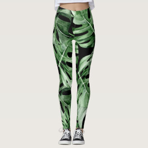 Dunkle Monstera: Tropische Aquarellbilder. Leggings