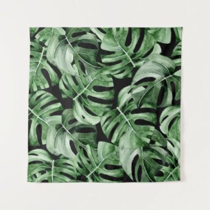 Dunkle Monstera: Tropische Aquarellbilder. Wandteppich