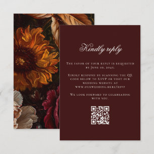 Dunkle Moody Barock Blume Hochzeit im Herbst Onlin RSVP Karte