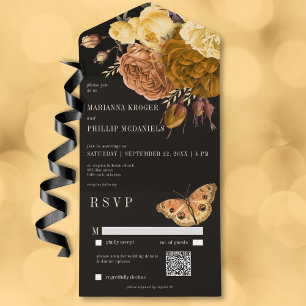 Dunkle Moody Black Herbst Floral QR Code All In One Einladung