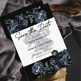Dunkle Moody Blumenblauer Hochzeit speichern Sie d Save The Date