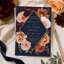 Dunkle Moody Bordeaux Orange Blumen Navy Hochzeit