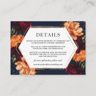 Dunkle Moody Bordeaux Verbranntes Orange Florales Begleitkarte