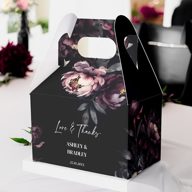 Dunkle moody burgundy Blume Gastgeschenke Hochzeit Geschenkschachtel (Dark moody burgundy flowers wedding favors favor box personalized wedding favor box black wedding)