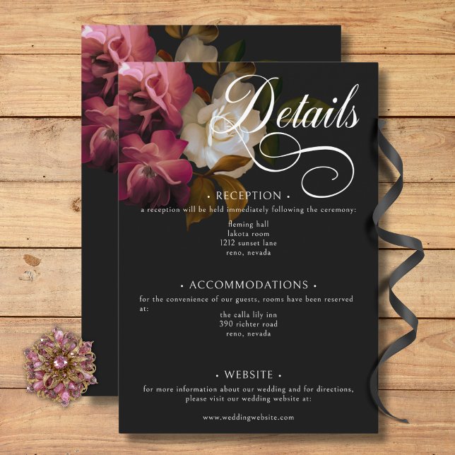 Dunkle Moody Burgundy & Cream Peonies Schwarze Det Begleitkarte (Dark Moody Burgundy & Cream Peonies Black Details Enclosure Card)
