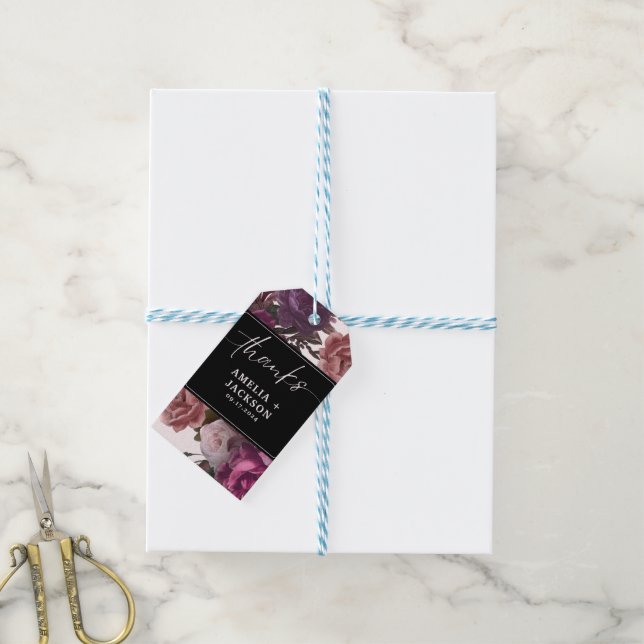 Dunkle moody burgundy-Maroon-Gastgeschenk Hochzeit Geschenkanhänger (Mit Garn)