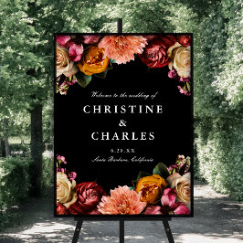 Dunkle + Moody Elegant Blumenhochzeit Willkommen Poster