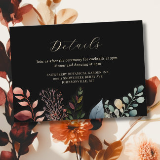 Dunkle Moody Floral Moderne Hochzeit Begleitkarte
