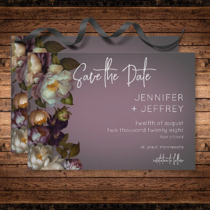 Dunkle Moody-Mauve-Blumen Hochzeit Moderne Save The Date