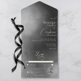 Dunkle Moody Midnight Black Fog QR Code Wedding All In One Einladung