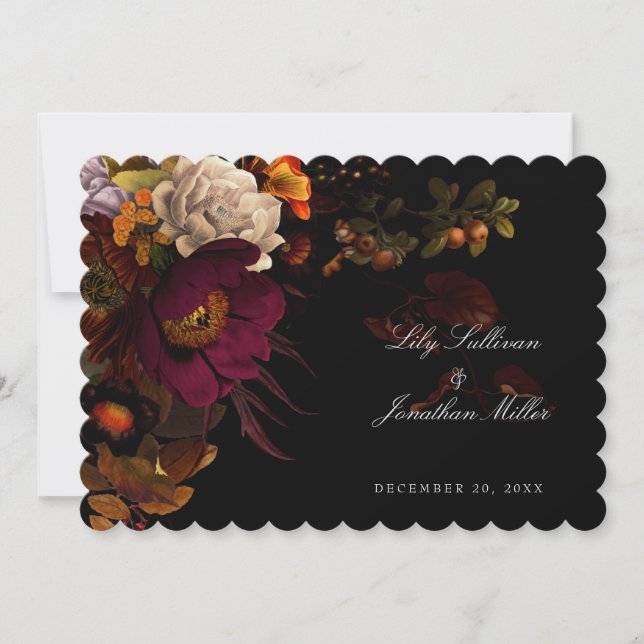Dunkle Moody Night Herbstblütenhochzeit RSVP-Karte (Vorderseite)