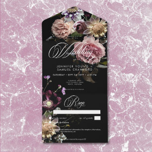 Dunkle Moody Pastel Opulent Black Floral Details All In One Einladung