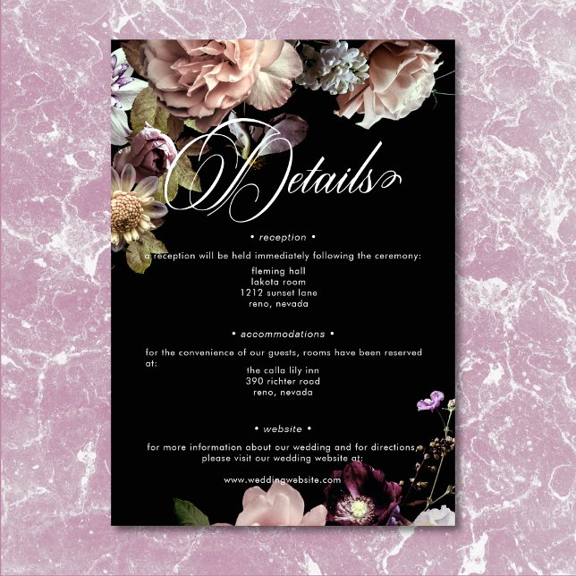 Dunkle Moody Pastel Opulent Floral Black Details Begleitkarte (Dark Moody Pastel Opulent Floral Black Details Enclosure Card)