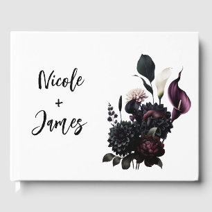 Dunkle Moody Romantische Florale Weiße Hochzeit Gästebuch