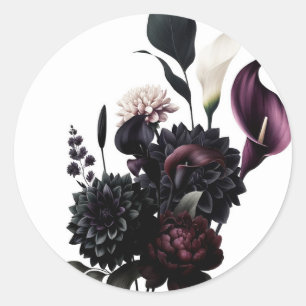 Dunkle Moody Romantische Florale Weiße Hochzeit Runder Aufkleber