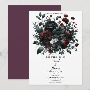 Dunkle Moody-Wald-Blumen Elegante Florale Hochzeit Einladung
