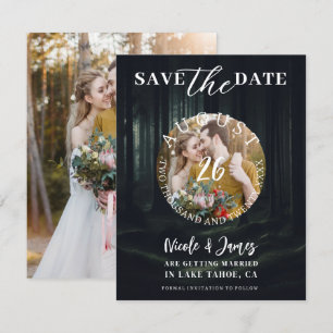 Dunkle Moody-Waldbäume bei Twilight Save the Date Einladung