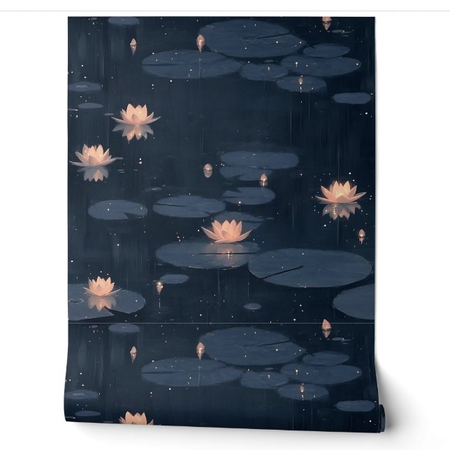 Dunkle Moody Water Lily Pond Nature Tapete (Abrollen)