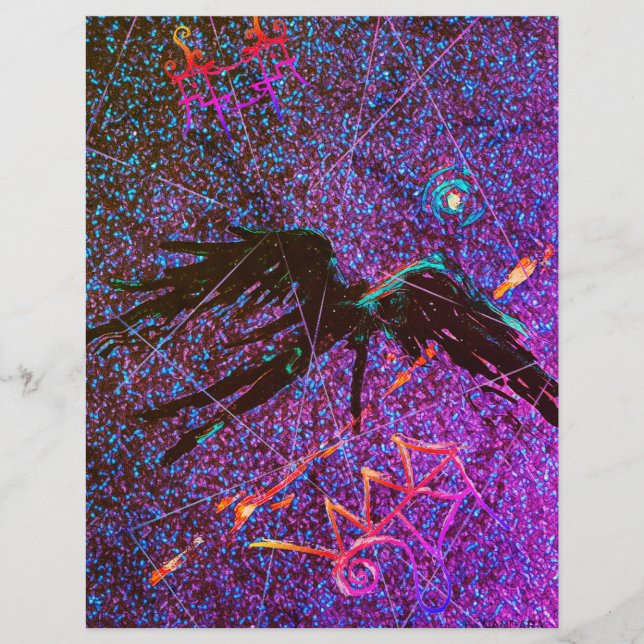 Dunkle Mysteriengeflügelte Figur, die über den Wel (Vorderseite)