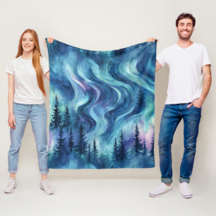 Dunkle Nacht Kiefern Lebendiger Aurora-Schein Fleecedecke