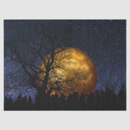 Dunkle Nacht Sterne Große Super Moon Tree Menschen Seidenpapier