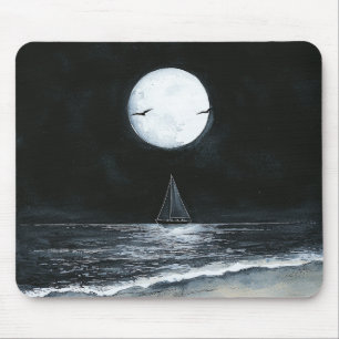 Dunkle Nacht Vollmond Ozean Strand Mousepad